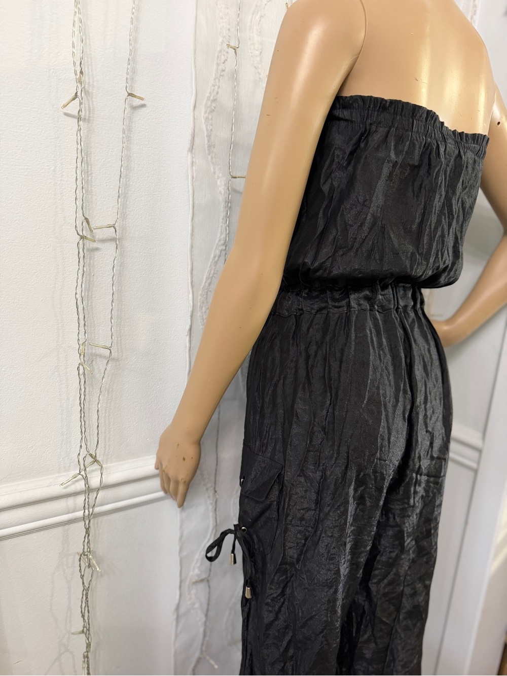 Black Jumpsuit Romper with Tie Waist - Picture 7 of 11